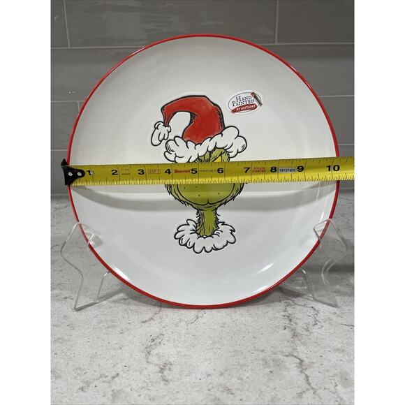GRINCH Hand Painted Coupe 10” Dinner Plate Platter by Zrike Christmas Santa Hat - Picture 4 of 6